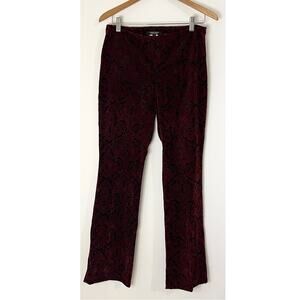 Velvet Flare‎ Pants Red Black Size 6 Embossed Pattern Fun Pants